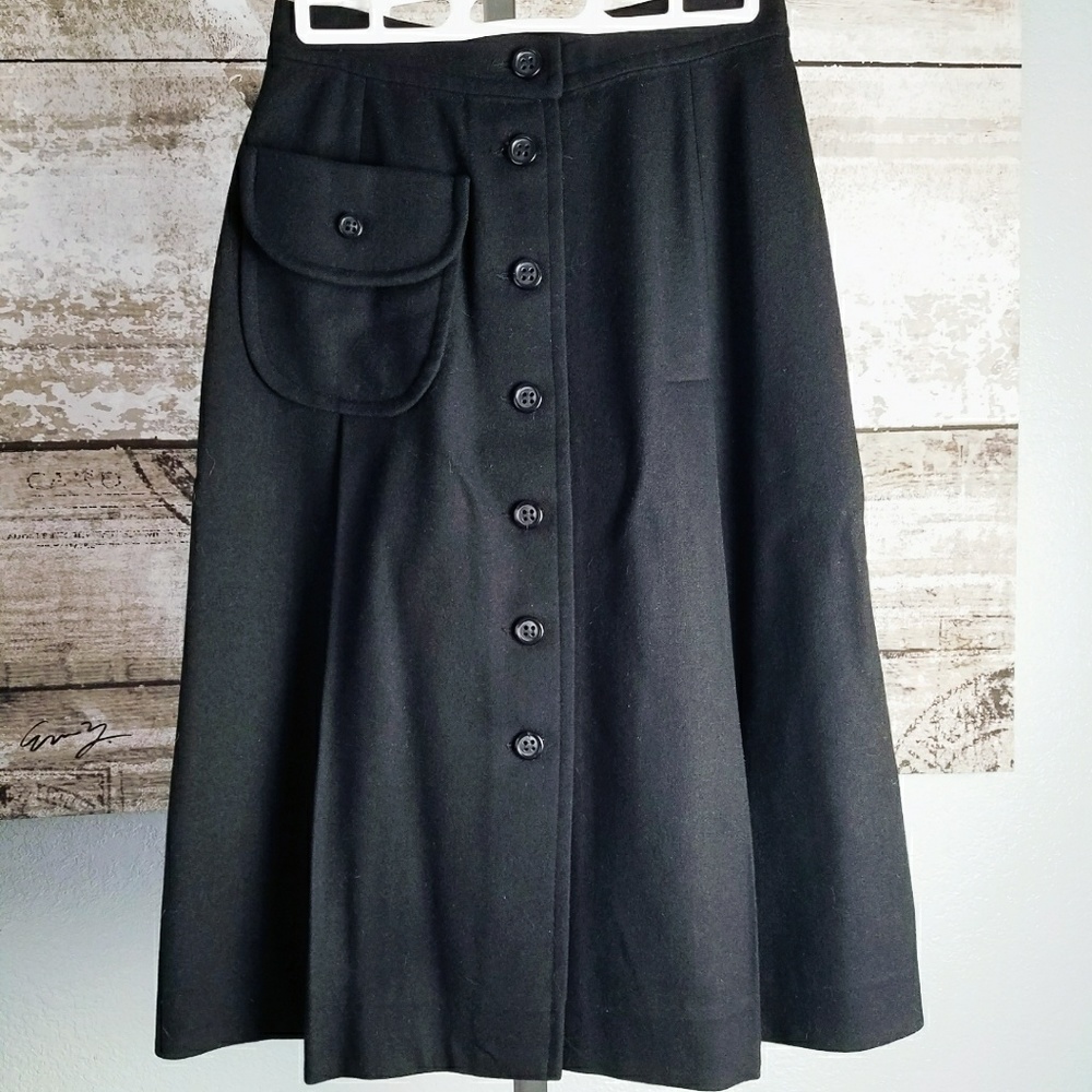 Vintage Pendleton Black Wool Skirt Buttons Size 10